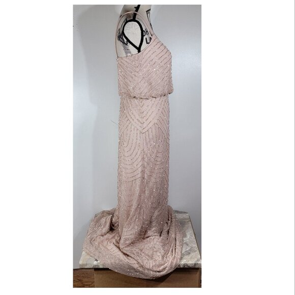 Adrianna Papell Sleeveless Beaded Formal Gown, Blush Pink, Womens Size 4 - Picture 5 of 9